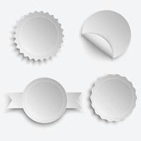 Blank, white stickers set, different shapes. Round paper vector