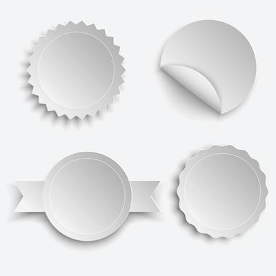 Blank, white stickers set, different shapes. Round paper