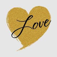 corazón dorado brillante y texto de amor en la prima para el día de san valentín vector