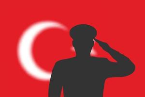 Solder silhouette on blur background with Turkey flag. vector