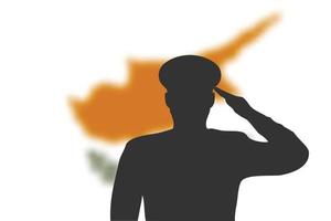 Solder silhouette on blur background with Cyprus flag. vector