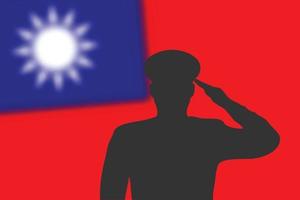 Solder silhouette on blur background with Taiwan flag. vector