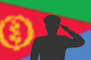 Solder silhouette on blur background with Eritrea flag. vector