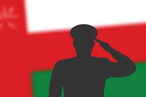 Solder silhouette on blur background with Oman flag. vector