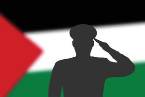 silueta de soldadura sobre fondo borroso con la bandera de Palestina. vector