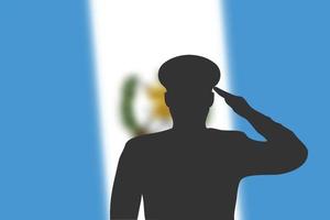 silueta de soldadura sobre fondo borroso con la bandera de guatemala. vector