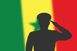 Solder silhouette on blur background with Senegal flag. vector