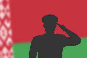 Solder silhouette on blur background with Belarus flag. vector