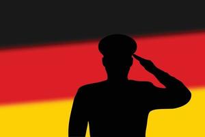 Solder silhouette on blur background with Germany flag. vector