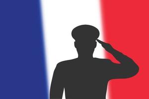 Solder silhouette on blur background with France flag. vector