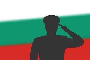 silueta de soldadura sobre fondo borroso con la bandera de bulgaria. vector