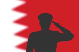 Solder silhouette on blur background with Bahrain flag. vector