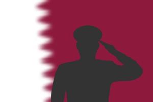 Solder silhouette on blur background with Qatar flag. vector