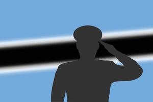 Solder silhouette on blur background with Botswana flag. vector