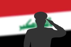 Solder silhouette on blur background with Iraq flag. vector