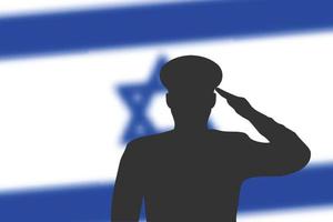 Solder silhouette on blur background with Israel flag. vector