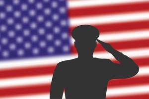 Solder silhouette on blur background with United States flag. vector