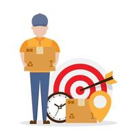Courier, package, target, clock, pin map, flat design vector