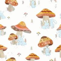 Cute rabbit and mushroom seamless pattern vector