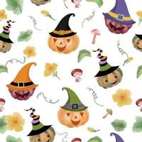 Cute jack o'lantern pumpkin with ornament seamless pattern vector