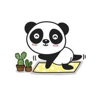 lindo panda meditando con yoga.Personaje de dibujos animados lindo. vector