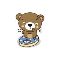 Cute  bear weighed on the scales. Cute cartoon character. vector