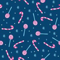 Seamless pattern with lollipops and candy canes on  dark blue vector