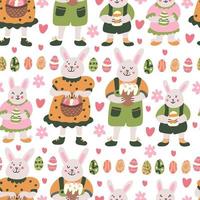 Spring seamless pattern with Easter rabbit family vector