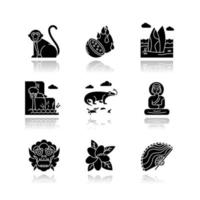 Indonesia drop shadow black glyph icons set vector