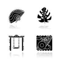 Indonesia drop shadow black glyph icons set vector