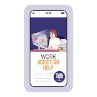 Work addiction help cartoon smartphone vector app screen