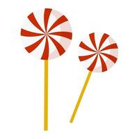 Red and white round lollipop on a stick. Vector, cartoon flat style. vector