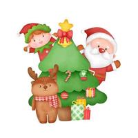 christmas card with cute Santa Clause and friends. vector