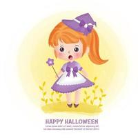 Halloween post card with cute witch . vector