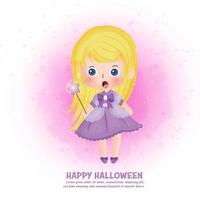 Halloween post card with cute witch . vector