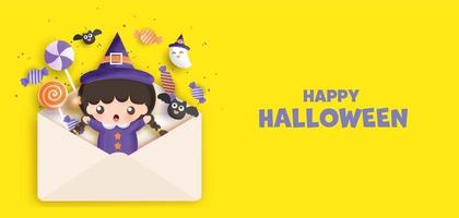 Happy Halloween background with cute  witch. vector