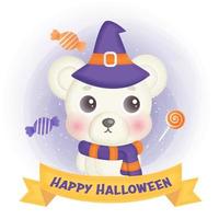 Halloween card with cute bear . vector