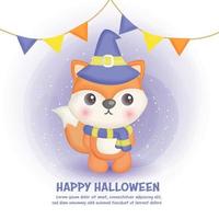 Happy halloween card with cute fox . vector