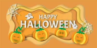 Happy Halloween banner in paper cut style vector