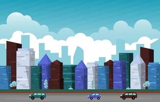 Traffic City Urban Skyscraper Building Cityscape View Flat Design vector