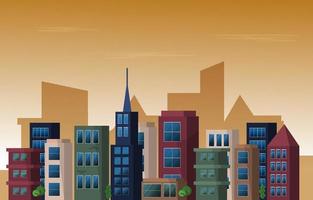 Twilight Afternoon City Urban Skyscraper Building Cityscape Flat vector