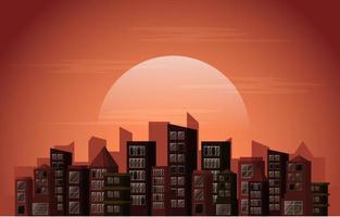 Twilight Afternoon City Urban Skyscraper Building Cityscape Flat vector