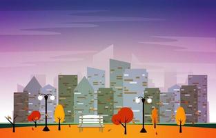 Autumn Fall Season City Park Building Trees Cityscape Flat Design vector