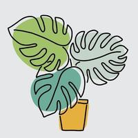 simplicidad planta monstera dibujo lineal continuo a mano alzada vector