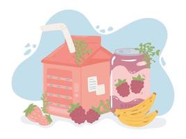 soda box juice fruits vector