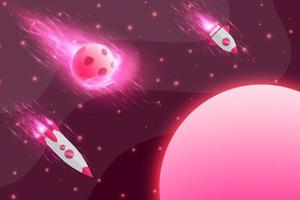 Red space abstract background with moon, planet, and stars vector