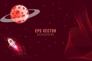 Red space abstract background with moon, planet, and stars vector