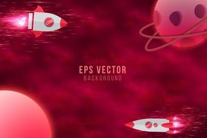 Red space abstract background with moon, planet, and stars vector