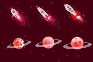 Red space abstract background with moon, planet, and stars vector