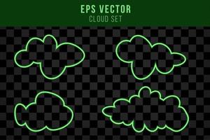 Green cloud neon line isolated vector illustration with shiny glow